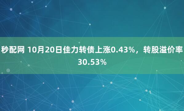 秒配网 10月20日佳力转债上涨0.43%，转股溢价率30.53%
