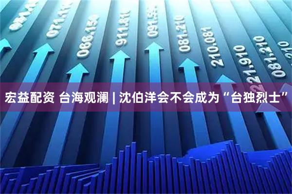 宏益配资 台海观澜 | 沈伯洋会不会成为“台独烈士”